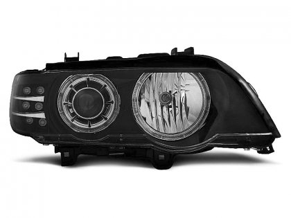 Přední světla Angel Eyes BMW X5 E53, H7 černá