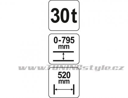 Lis hydraulický 30t, zdvih 0-795mm, šíře 520mm