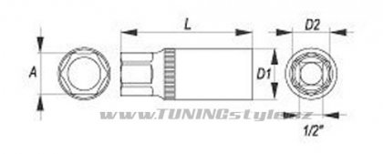 Nástavec 1/2" 21 mm na svíčky