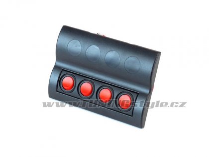 Panel přepínačů 12/24V, 4x ON-OFF, pojistky 2x5A 1x10A 1x15A, 1xLED IP68