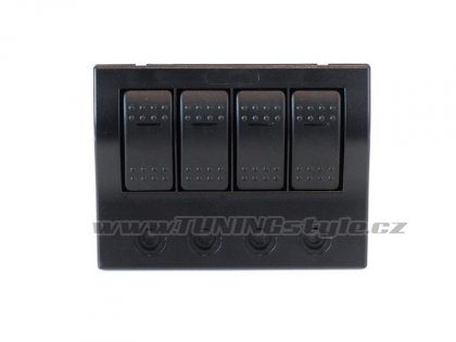 Panel přepínačů 12/24V, IP68, 1x (ON)-OFF, 3x ON-OFF, pojistky 2x5A, 1x10A, 1x15A