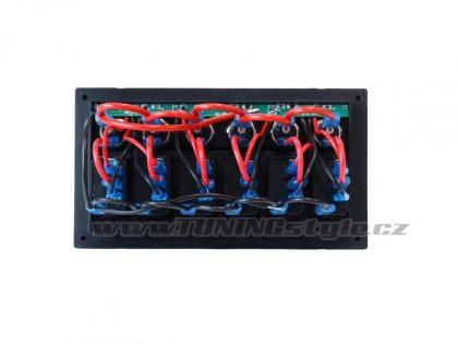 Panel přepínačů 12/24V, IP68, 1x (ON)-OFF,5x ON-OFF, pojistky 3x5A, 2x10A, 1x15A