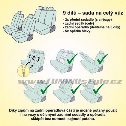 Potahy sedadel sada 9ks JACK  III. AIRBAG