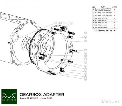 Adapter skrzyni biegów Toyota JZ 1JZ 2JZ - Nissan 350Z Z33 370Z Z34 CD009