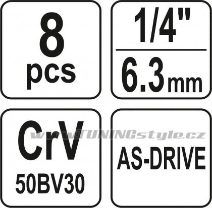 Sada nástavců 1/4" šetihranné 8ks 5,5-13 mm