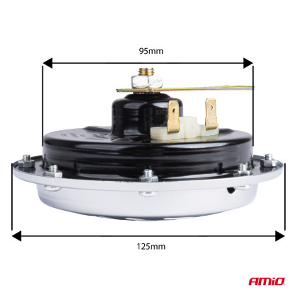 Zvukový signál klaksonu chrom 125 mm 12V AMIO-04074