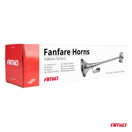 Klakson fanfáry zvukový signál chrom 520 mm 12V 24V HighTone AMIO-04077