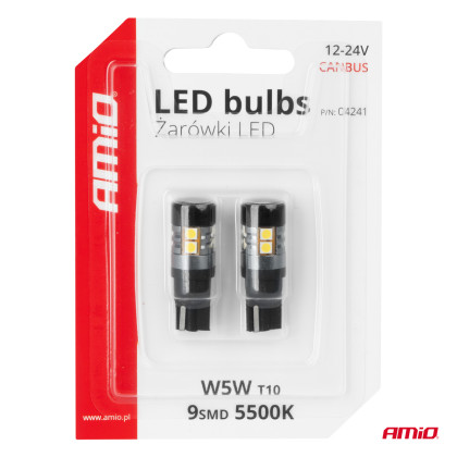 LED žárovky CANBUS T10 W5W 9 SMD 3030 White 12V 24V AMiO-04241