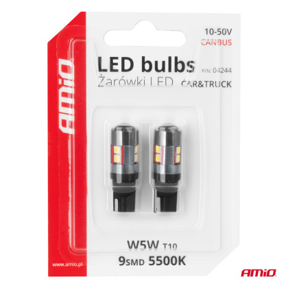 LED žárovky CANBUS T10 W5W 9 SMD 3030 White 12V 24V 36V 48V AMIO-04244
