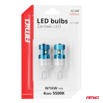 LED CANBUS T15 W16W 4SMD 1860XS Bílé žárovky 12V 24V AMIO-04251