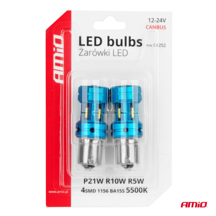 CANBUS LED žárovky 1156 BA15S P21W R10W R5W 4SMD 1860 White 12V 24V AMIO-04252