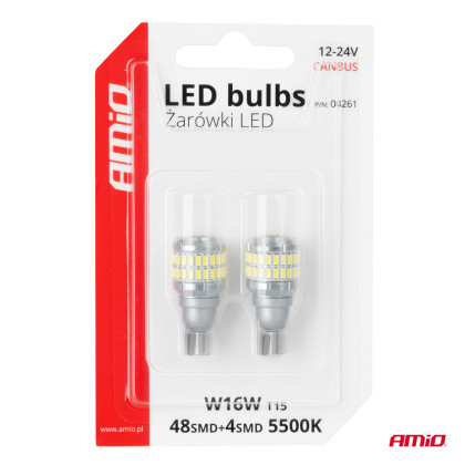 LED žárovky CANBUS T15 W16W 48SMD 4SMD 3014 3030 White 12V 24V AMIO-04261