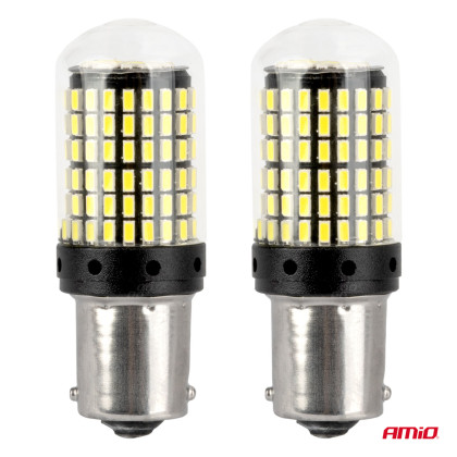 LED žárovka CANBUS BA15S P21W R10W R5W 600lm 144SMD Bílá 12V 24V AMiO-04473