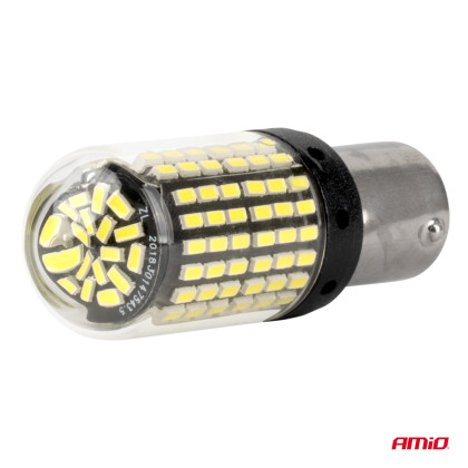 LED žárovka CANBUS BA15S P21W R10W R5W 600lm 144SMD Bílá 12V 24V AMiO-04473