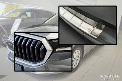 Nerezová ochranná lišta zadního nárazníku Avisa pro Škoda Superb IV Liftback - stříbrná broušená