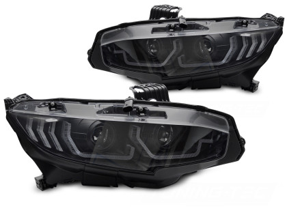 Přední světla s LED, pro Honda Civic X 2016-2021 černá