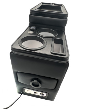Multifunkční středová konzole pro VW T5 / T6 / T6.1 s úložným prostorem, USB, 12V podsvícená, all black