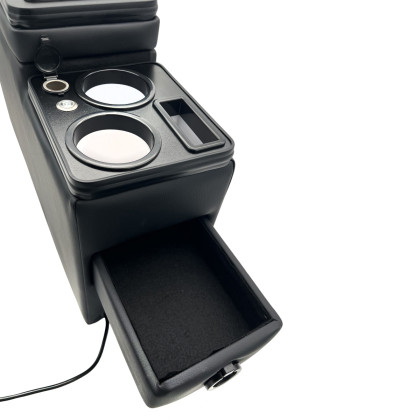 Multifunkční středová konzole pro VW T5 / T6 / T6.1 s úložným prostorem, USB, 12V podsvícená, all black