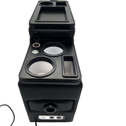 Multifunkční středová konzole pro VW T5 / T6 / T6.1 s úložným prostorem, USB, 12V podsvícená, all black