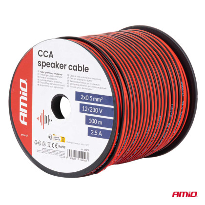 Dvojvodičový reproduktorový vodič CCA 2x0.5mm2 100m 2.5A AMIO-04456
