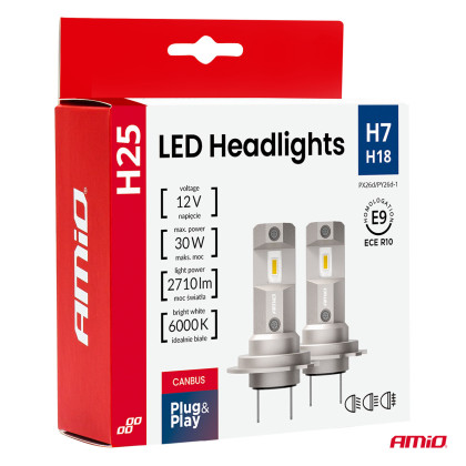 LED žárovky hlavního svícení Série H25 CANBUS H7 H18 12V 30W AMIO-04712