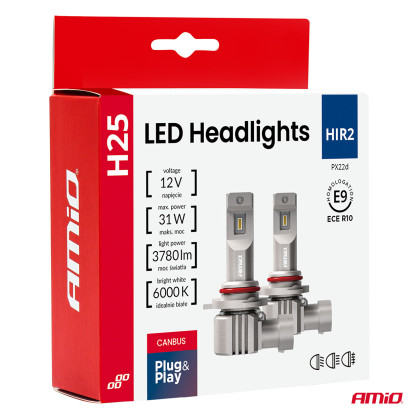 LED žárovky hlavního svícení Série H25 CANBUS HIR2 9012 12V 31W AMIO-04716