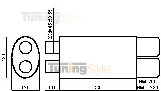 Sportovní výfuk ULTER SPORT Univerzální , dva vstupy tlumič 450mm double 80mm typ 2