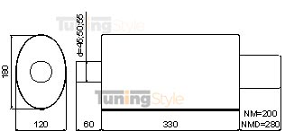 Sportovní výfuk ULTER SPORT Univerzální ,vstup uprostřed ,koncovka single 120x80mm typ1