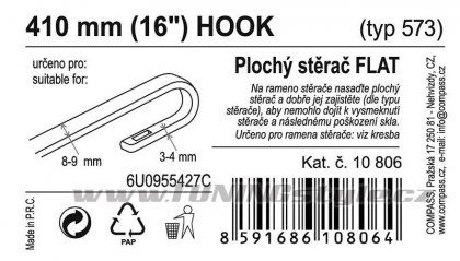 Stěrač FLAT BULK (HOOK) 16"/410mm