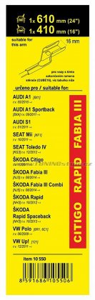 Stěrače FLAT SET (CUBE16) 610+410mm FAB III, RAP, CIT