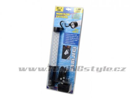Svítilna montážní 27+7LED nabíjecí 12/220V s magnetem