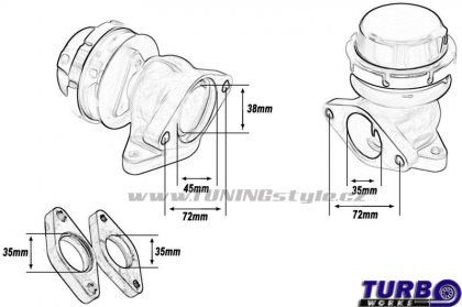 Wastegate venkovní TurboWorks 38mm 0,5 Bar Blue
