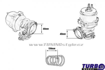 Wastegate venkovní TurboWorks 44mm 1,0 Bar V-Band Blue