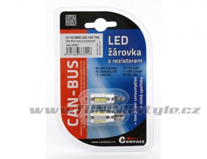 Žárovka 10 SMD LED 3chips 12V T10 CAN-BUS ready bílá 2ks