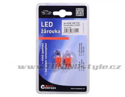 Žárovka 1LED 12V  T10  červená  2ks