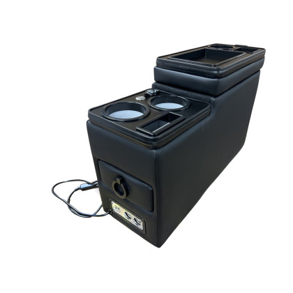 Multifunkční středová konzole pro VW T5 / T6 / T6.1 s úložným prostorem, USB, 12V podsvícená, all black