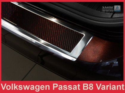 Nerezová ochranná lišta zadního nárazníku VW Passat B8 Variant (kombi) 14- s červeným karbonem