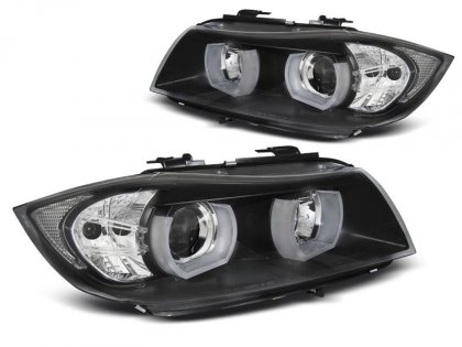 Přední světla 3D LED angel eyes BMW E90/E91 05-08 černá