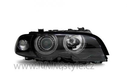 Přední světla angel eyes BMW E46 limo/touring - černé -01
