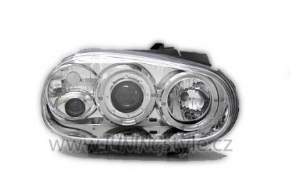 Přední světla angel eyes VW Golf 4 - chromové