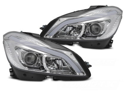Přední světla s LED denními světly a dynamickým LED blinkrem pro Mercedes-Benz C W204 2011-2014 chromová
